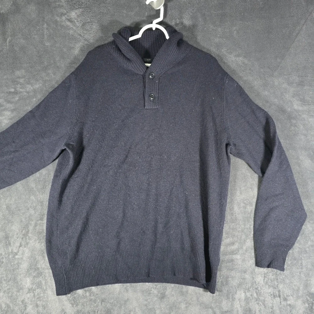 J. Crew Mens XL Sweater Shawl Collar Pullover Long‎ Sleeve Blue Knit